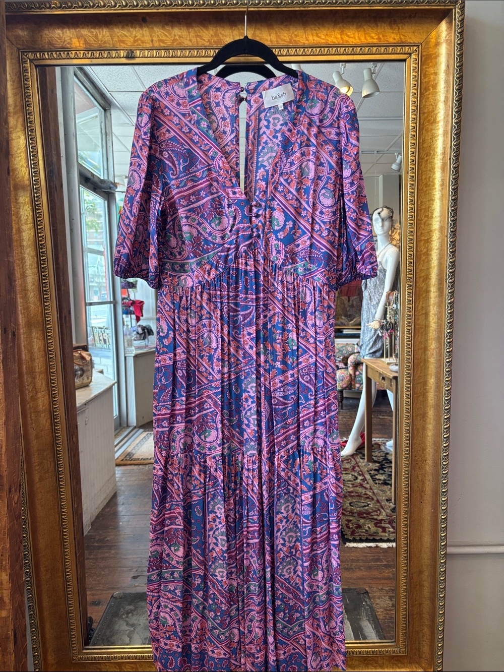 ba&sh Purple and Pink Paisley V-Neck Maxi Dress